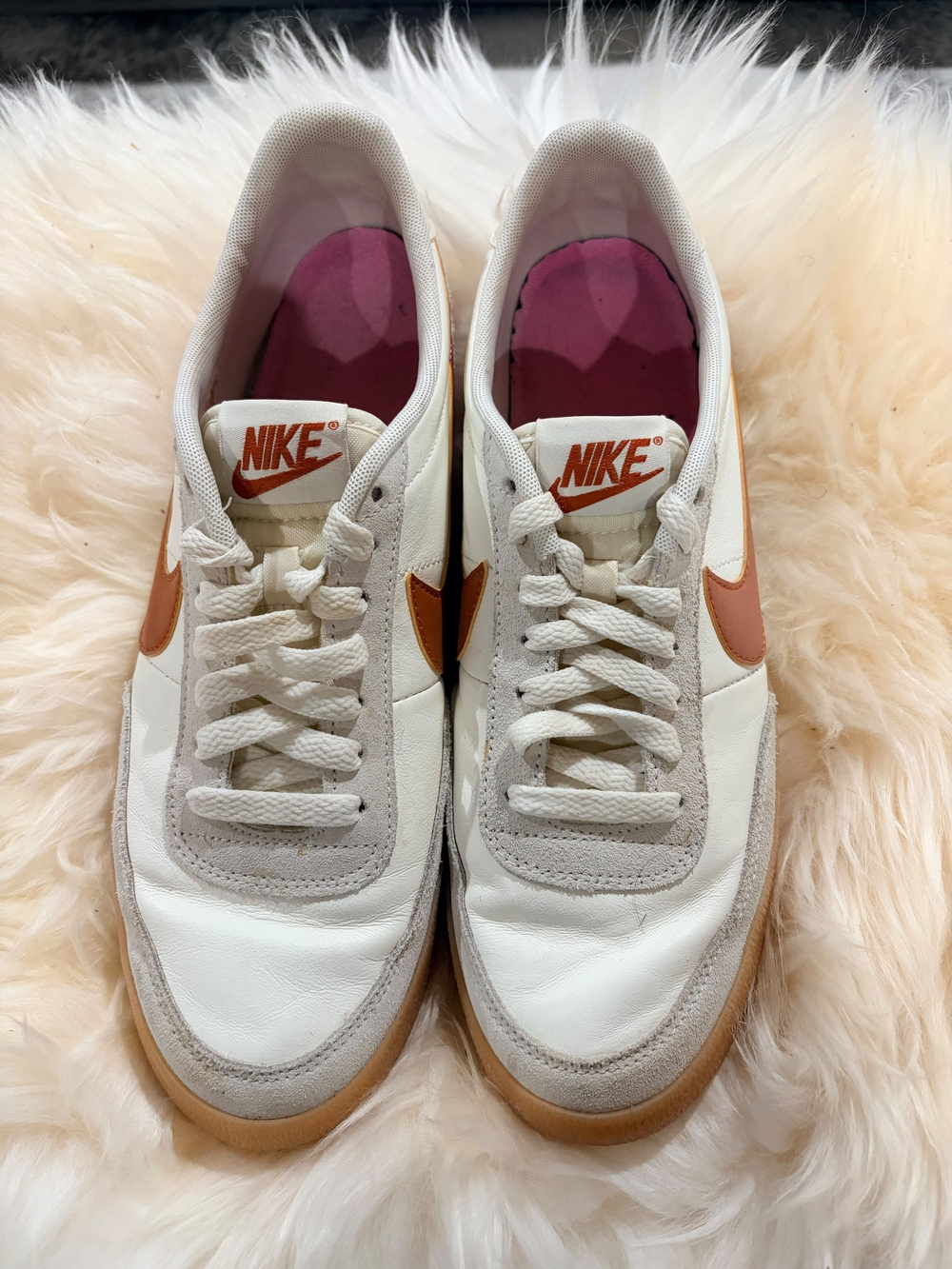 Nike Classic Low-Top Sneakers in White with Tan/Orange Swoosh